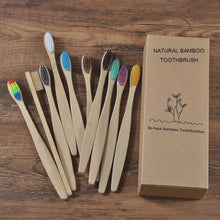 Load and play video in Gallery viewer, 10 Eco Friendly Bamboo Adult Toothbrushes - Soft Bristle, Cylindrical Handle