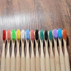 10 Eco Friendly Bamboo Adult Toothbrushes - Soft Bristle, Cylindrical Handle - GMD Boutique