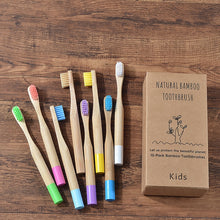 Load image into Gallery viewer, 10 Eco Friendly Bamboo Kids Toothbrushes - Soft Bristle, Cylindrical Handle - GMD Boutique