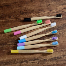 Load image into Gallery viewer, 10 Eco Friendly Bamboo Kids Toothbrushes - Soft Bristle, Cylindrical Handle - GMD Boutique
