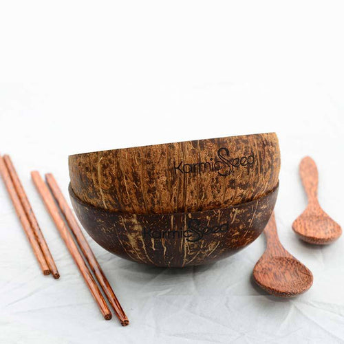 Coconut Bowl Set, Handmade (2 bowls, 2 spoons, 2 chopstick sets)) - GMD Boutique