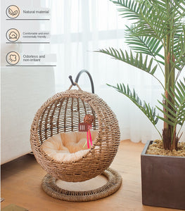 Handmade Woven Hanging Round Cat Rattan with Soft Cushion - GMD Boutique