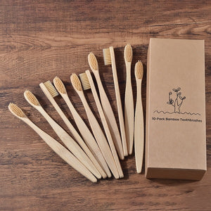 10 Eco Friendly Bamboo Adult Toothbrushes - Soft Bristle - GMD Boutique