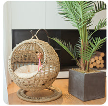 Load image into Gallery viewer, Handmade Woven Hanging Round Cat Rattan with Soft Cushion - GMD Boutique
